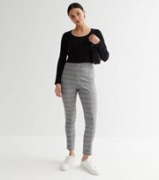 New Look Petite Pale Grey Check High Waist Slim Stretch Trousers